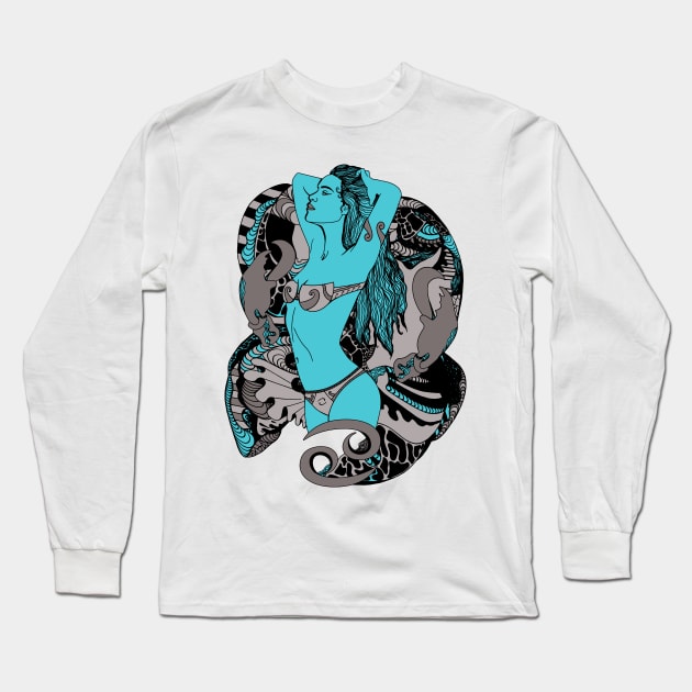 Blue Grey Cancer Beauty Long Sleeve T-Shirt by kenallouis